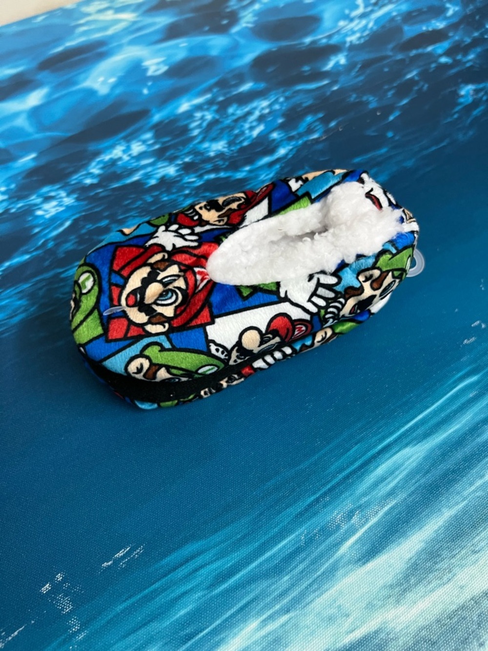 ☀️Nintendo Blue Super Mario Pattern Kids One-Piece Footie Slipper